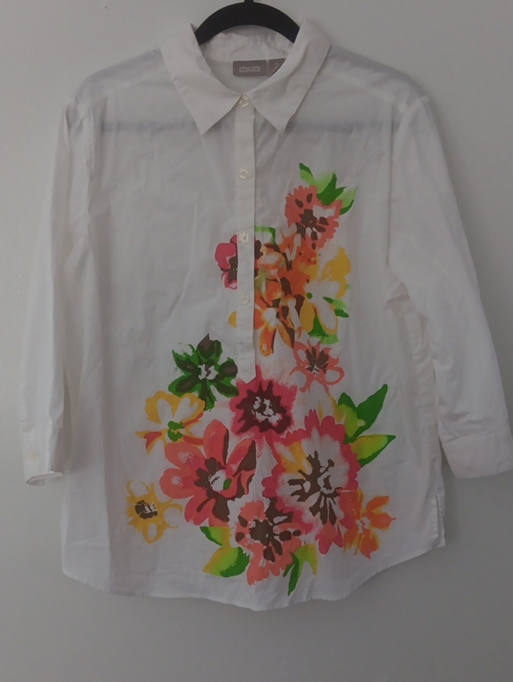 Chico's Floral Popover Quarter Button Up Tunic Top #3854